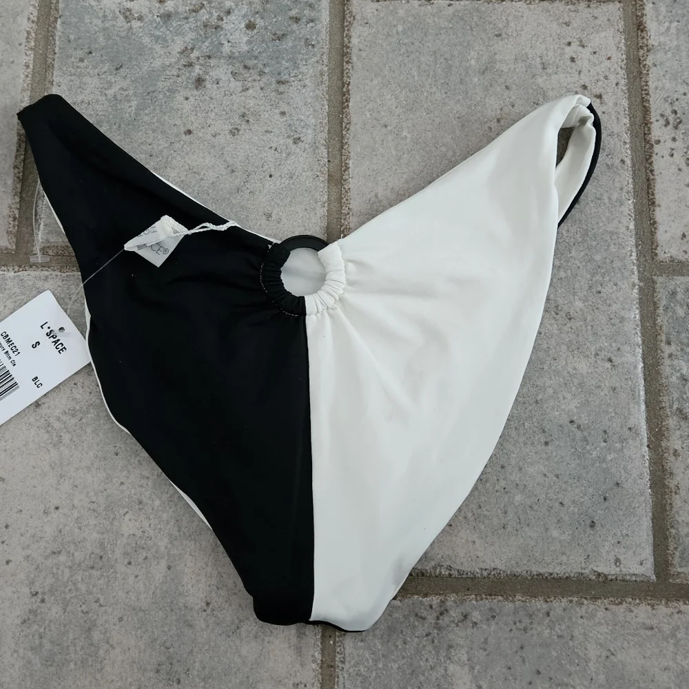 L*Space Freddie Mercury Colorblock Ring Bikini Set Black Cream S NWT